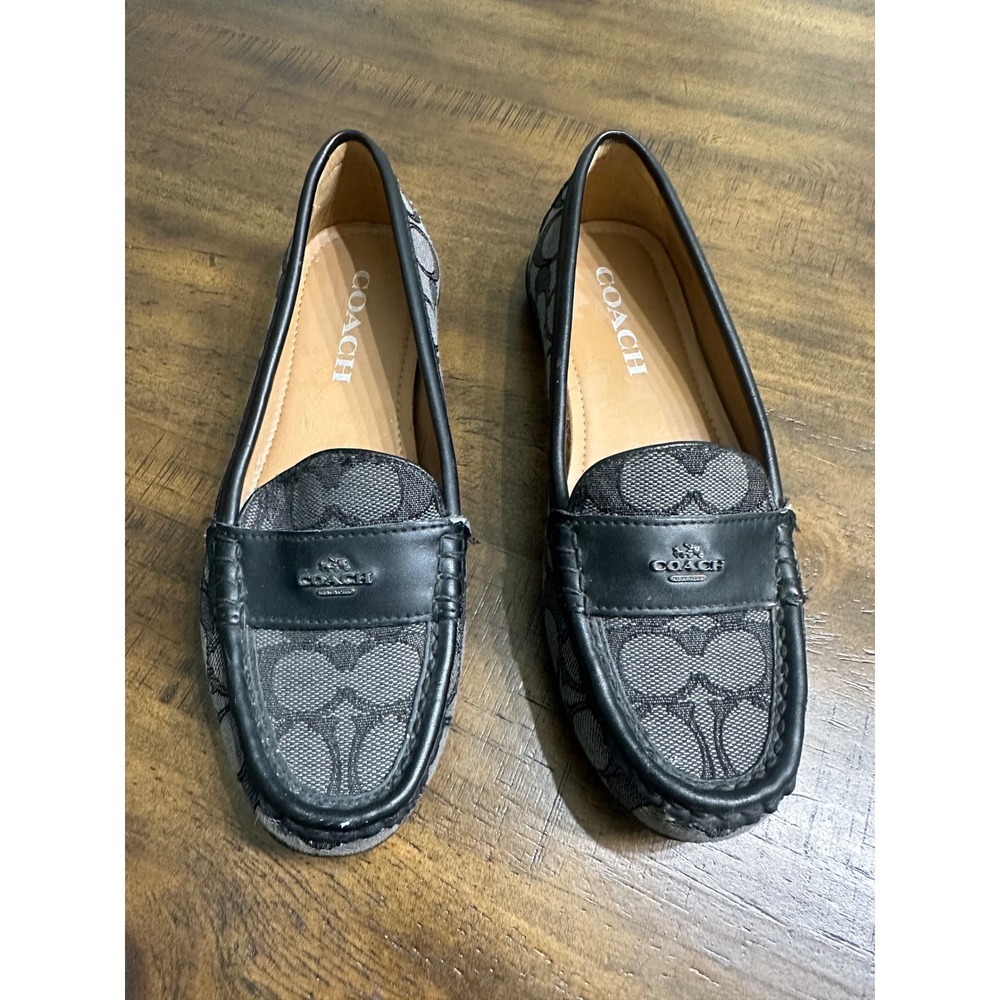 Coach Odette Signature C Logo Loafers Black Gray Women's Size 5B‎ Flats